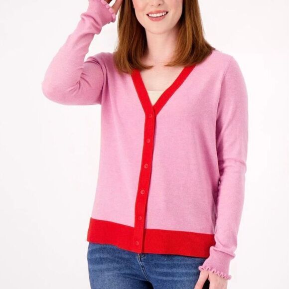 Candace Cameron Bure pink and red colorblock button front cardigan small - Picture 1 of 11